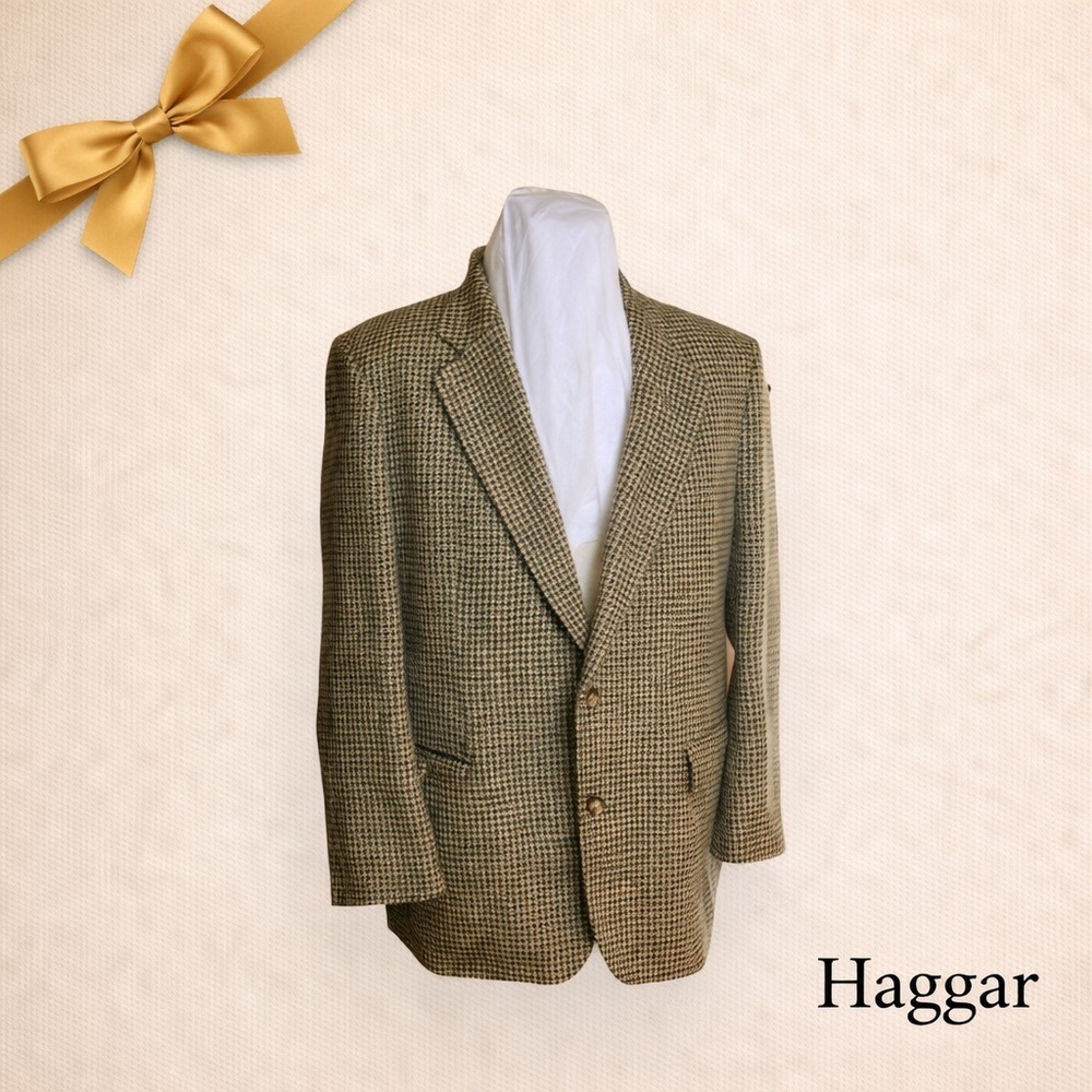 Haggar Houndstooth Pure Wool Lambswool Blazer Lined Size 46R